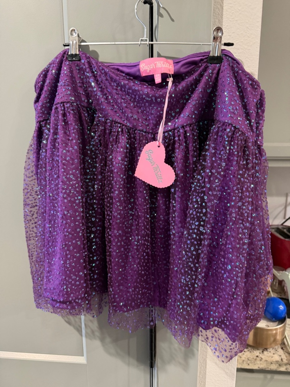 Sugar Thrillz Purple Sequin Tiered Skater Skirt